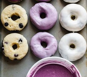 baked glazed blueberry donuts, Glaze the donuts with blueberry or vanilla icing