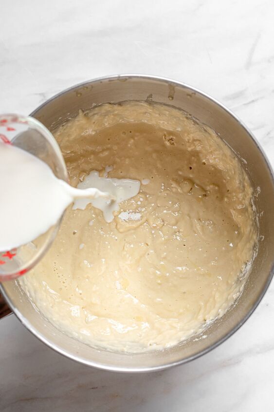 raspberry white chocolate bundt cake, Alternate adding flour mixture and milk