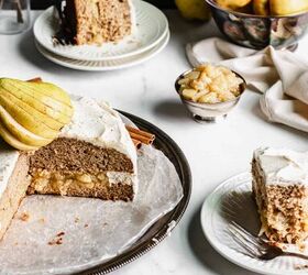 pear spice cake with brown butter frosting