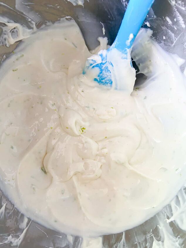 no bake lime cheesecake fluff, Whip the cream cheese with the lime sweetened condensed milk mixture