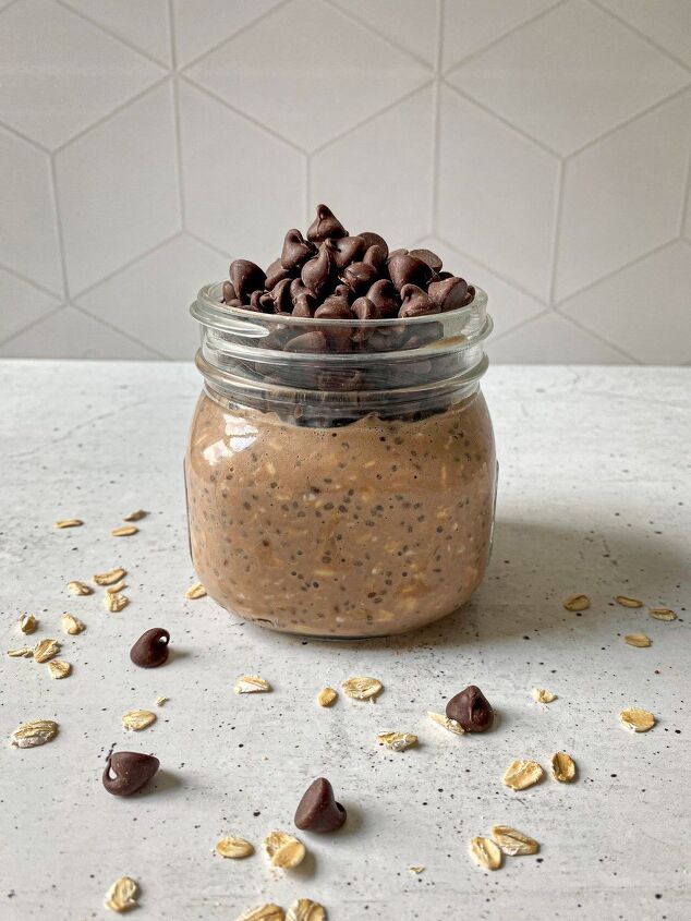 high protein overnight oats 3 flavors happy honey kitchen, Chocolate Chip Overnight Oats