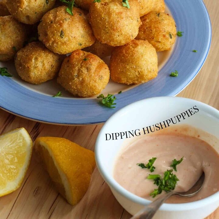 easy air fryer hushpuppies recipe ninja foodi dessert, Dipping Hushpuppies in Aioli Sauce