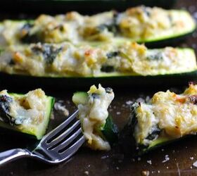 This is like taking a warm, cheesy, & creamy artichoke dip & stuffing it in a zucchini (healthy!)