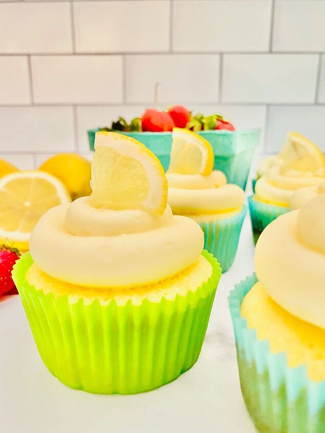 lemon cupcakes with strawberry jam cream cheese frosting