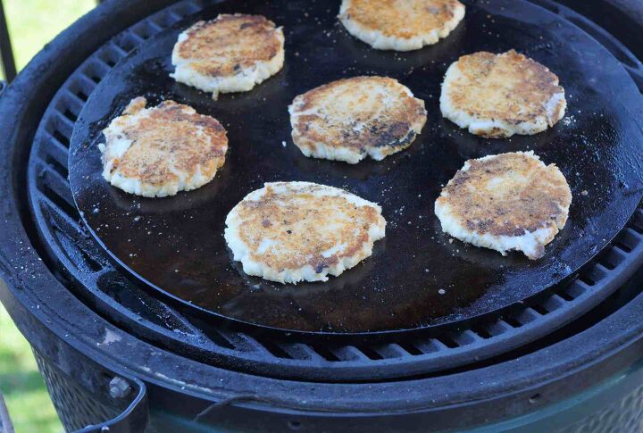 fried mashed potato cakes with herbes de provence butter, Fried Mashed Potato Cakes on our Big Green Egg with Cooking Steels