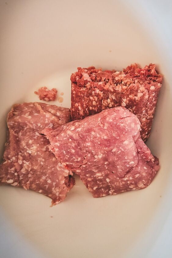 easy stovetop stuffing meatloaf with garlic butter sauce, Meanwhile combine all three ground meats in a separate bowl