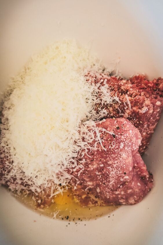 easy stovetop stuffing meatloaf with garlic butter sauce, Add the parmesan cheese eggs salt and pepper