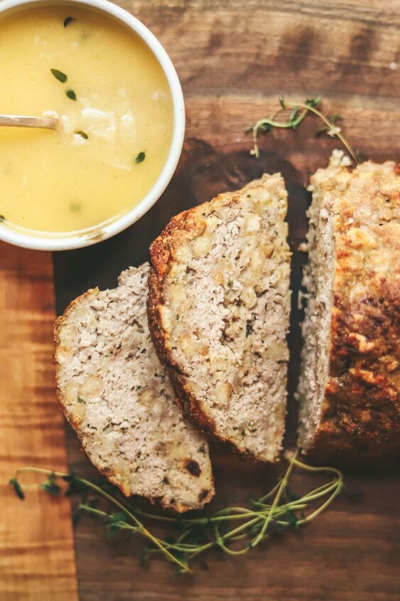easy stovetop stuffing meatloaf with garlic butter sauce