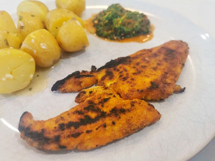indian style spiced fish with a tomato and coriander relish