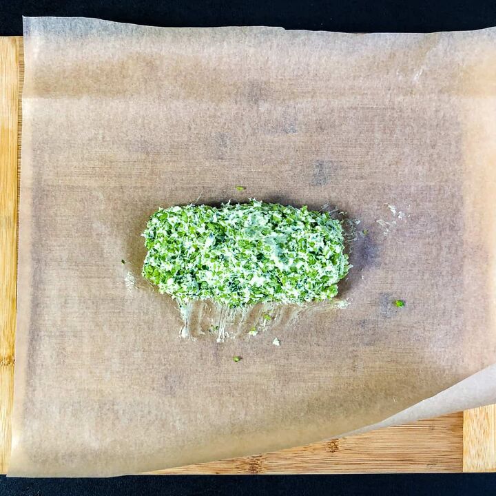 garlic scape butter with herbs, Form into a log on parchment paper