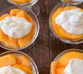 dreamy peaches cream parfait dessert recipe, Top Fresh Peaches with Creamy Topping