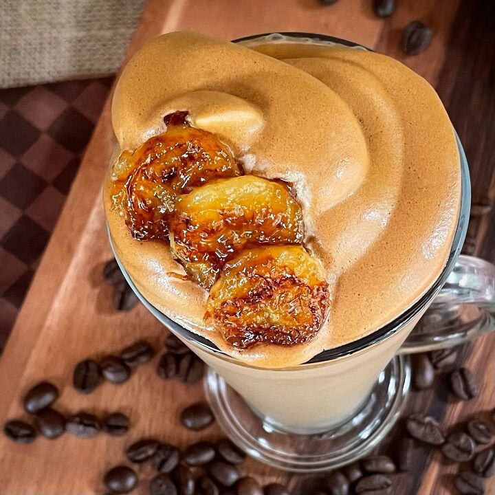 banana foster dalgona coffee smoothie v gf
