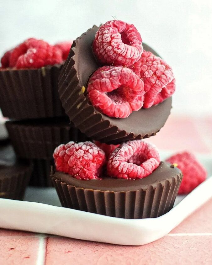 dark chocolate peanut butter cups with a raspberry surprise