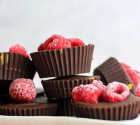dark chocolate peanut butter cups with a raspberry surprise