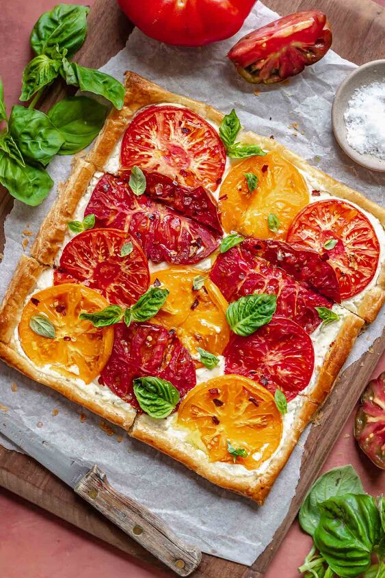 puff pastry tomato tart with ricotta and feta cheese