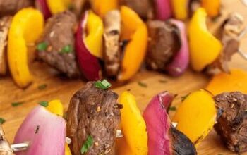 Colorful Steak And Vegetable Kabobs On The Grill