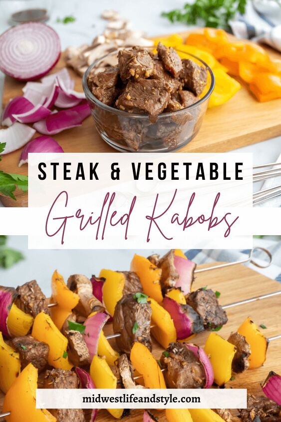 colorful steak and vegetable kabobs on the grill
