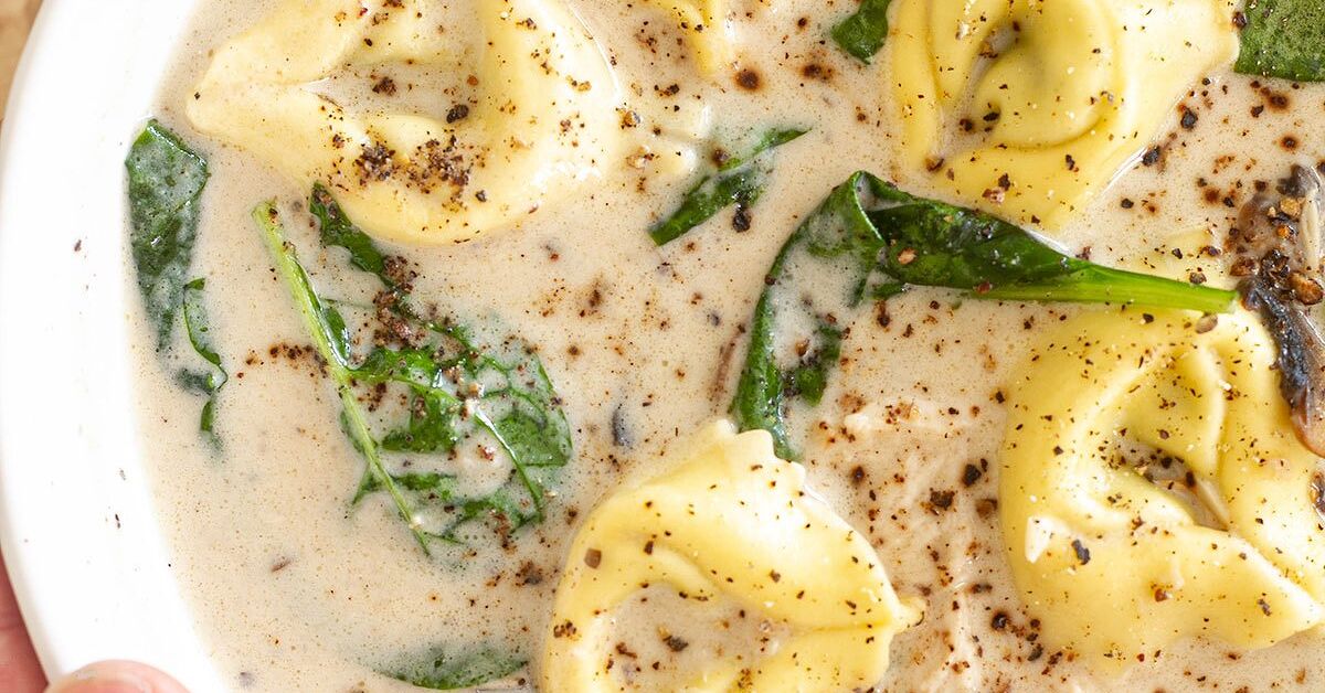 Easy Chicken Alfredo Tortellini Soup (with Mushrooms & Spinach) | Foodtalk Easy Chicken Alfredo Tortellini Soup (with Mushrooms & Spinach) | Foodtalk