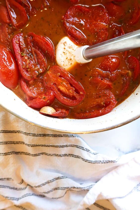 simple homemade roasted tomato soup with basil