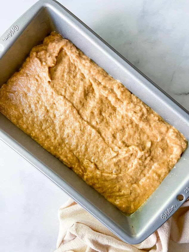 the best pumpkin banana bread, Transfer the batter to the prepared loaf pan