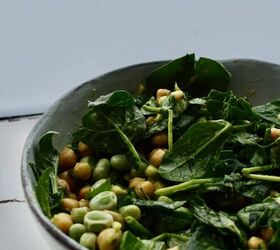 chickpea broad bean spinach salad