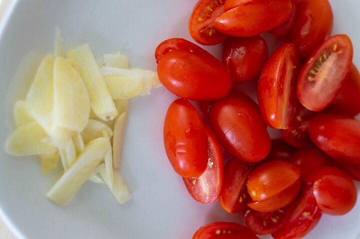 creamy pesto crostini with blistered tomatoes
