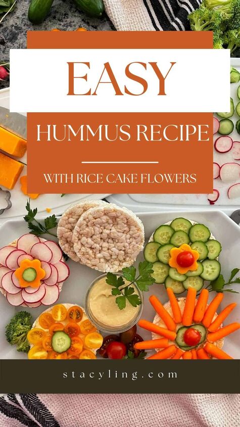 easy hummus recipe with rice cake flowers