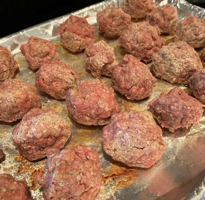how to make meatballs in the oven for italian gravy, Placing meatballs on baking sheet to bake instead of frying