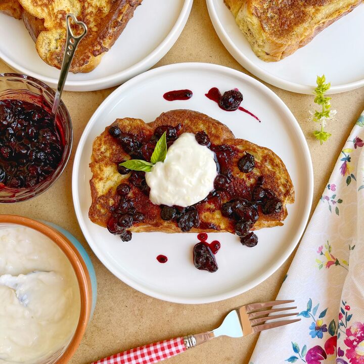 challah french toast with mixed berry compote