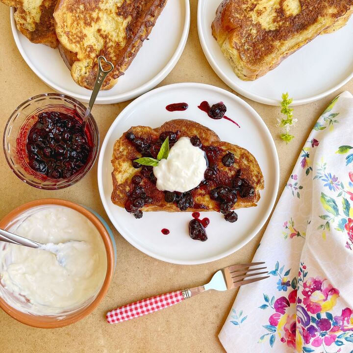 challah french toast with mixed berry compote