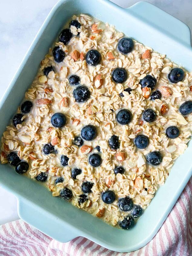 lemon blueberry baked oatmeal, Pour the batter into the prepared dish and bake