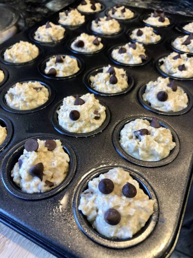 weight watchers banana chocolate chip muffins, The Batter is in the Muffin Pan ready to go
