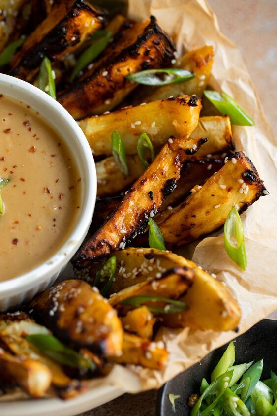 miso roasted sweet potatoes, Finish this recipe with white sesame seeds and sliced green onions for the perfect bite