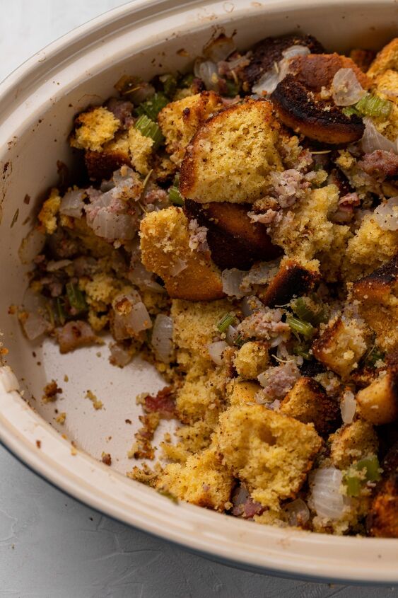 gluten free cornbread stuffing, The rich flavors from the sausage and bacon are truly addicting