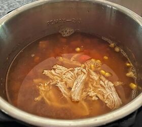heathy instant pot chicken tortilla soup recipe, After shredding the chicken add it back to the instant pot chicken tortilla soup recipe