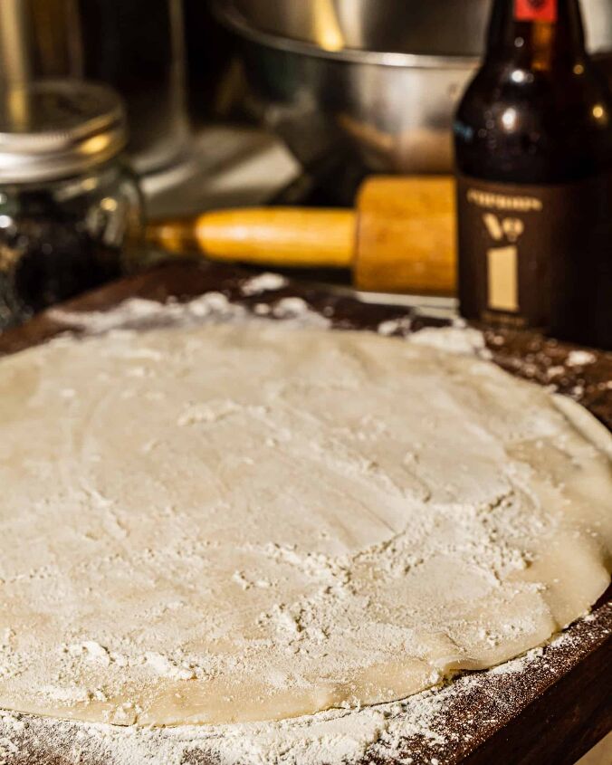 homemade 3 ingredient pie crust, close up of rolled out pie dough for rustic tart