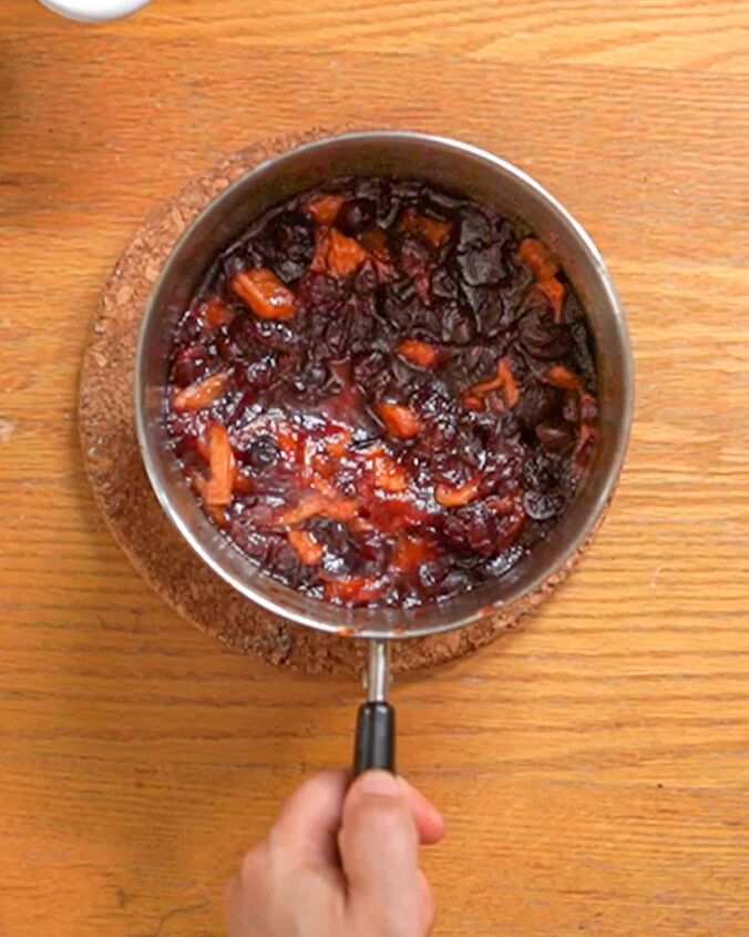dried cranberry sauce with pineapple, cranberry sauce in a small saucepan