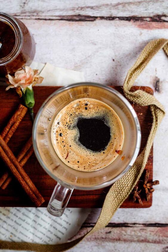 creamy cold iced pumpkin spice latte starbucks copycat, freshly brewed espresso in a mug