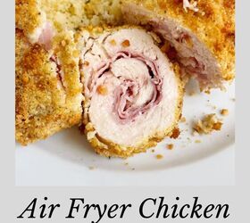 air fryer chicken cordon bleu, air fryer chicken cordon bleu sliced close up