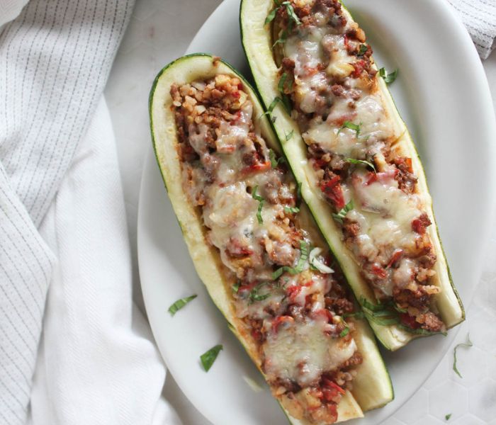 stuffed zucchini with ground beef and rice