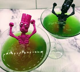 two fun halloween cocktails, Fun little garnishes for the Monstertini Halloween Cocktail Add a different garnish and this red and green cocktail would also be great for Christmas