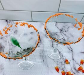 two fun halloween cocktails, The candy coated sprinkle rims are so fun for these Halloween martinis