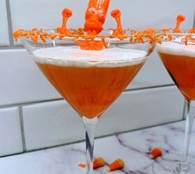 two fun halloween cocktails, Granish the martinis with cute Halloween items from the dollar store