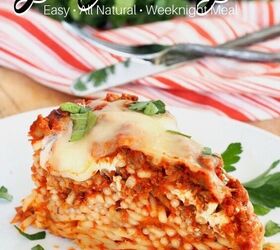 easy baked spaghetti pie, Pin for Baked spaghetti pie an easy all natural weeknight meal with image of wedge of spaghetti pie on plate with fork and knife behind