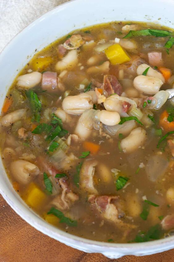 white bean soup with ham and vegetables