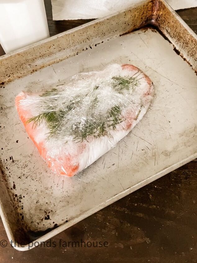 wrap salmon in plastic for making cured smoked salmon