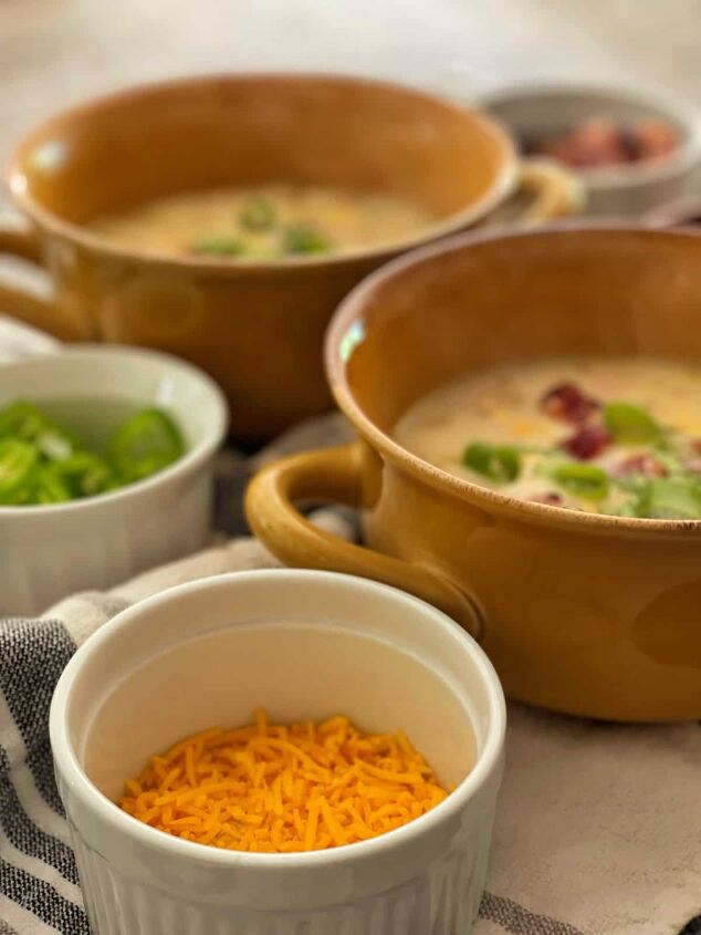 corn chowder recipe easy, Offer a variety of toppings when serving corn chowder easy recipe that is shown here in ramekins and bowls with a close up of the chowder