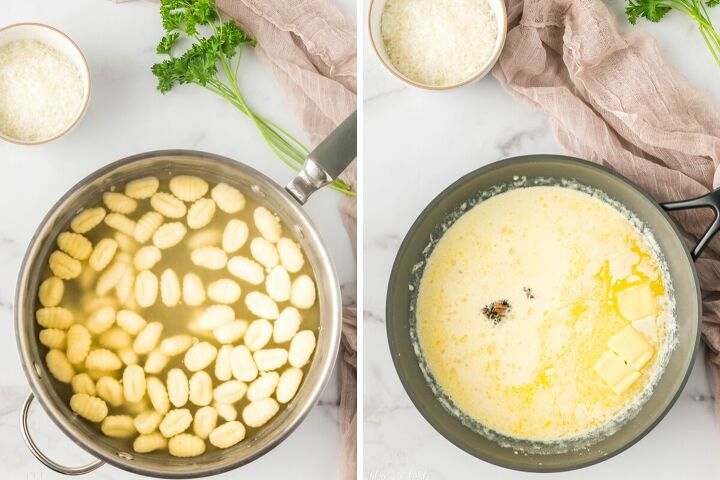 gnocchi with black truffle cream sauce, Step by step instructions for boiling the gnocchi and how to make the sauce