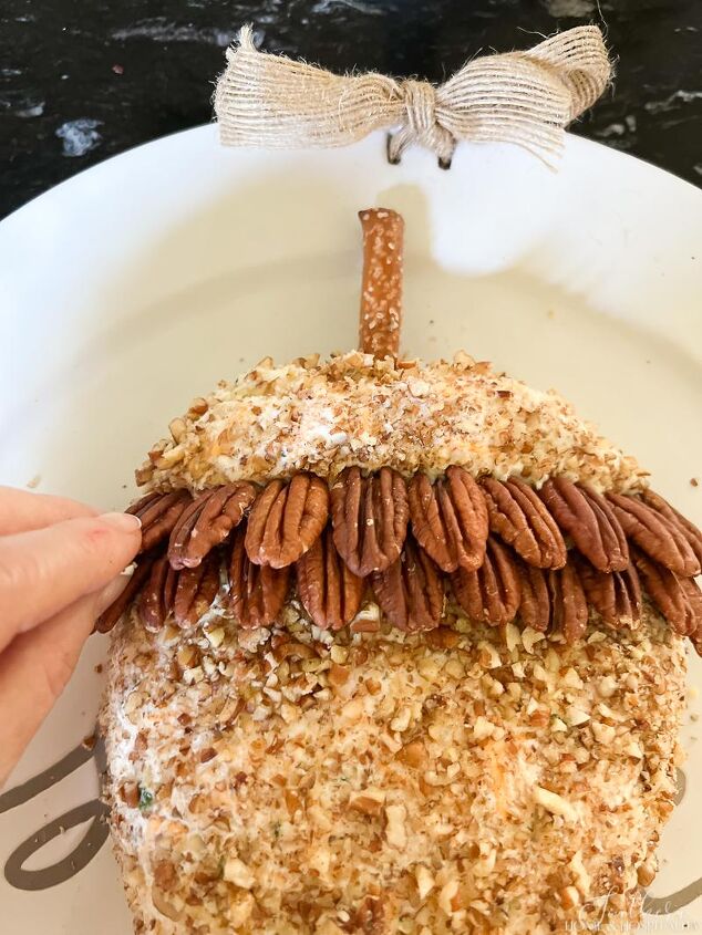 best ranch cheese ball recipe hit of the holiday party, making acorn cap with pecans on acorn cheese ball