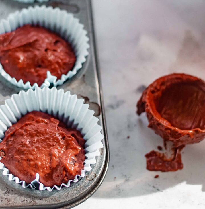 vegan beetroot muffins, Muffin batter in the tin ready to bake